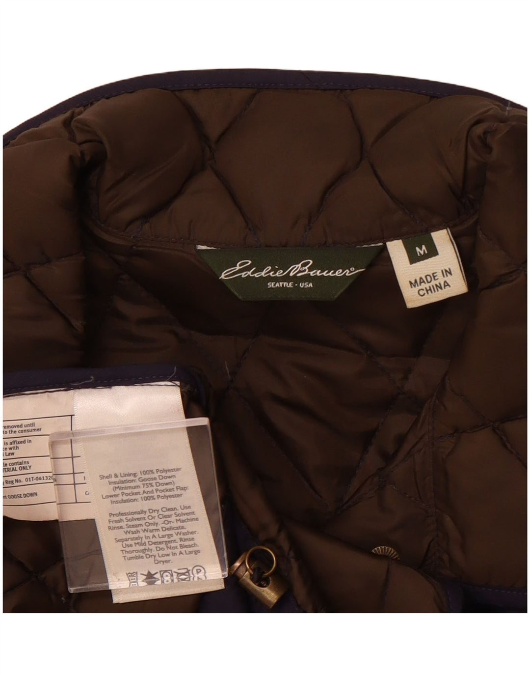 EDDIE BAUER Giacca imbottita trapuntata da donna UK 14 Poliestere medio blu navy