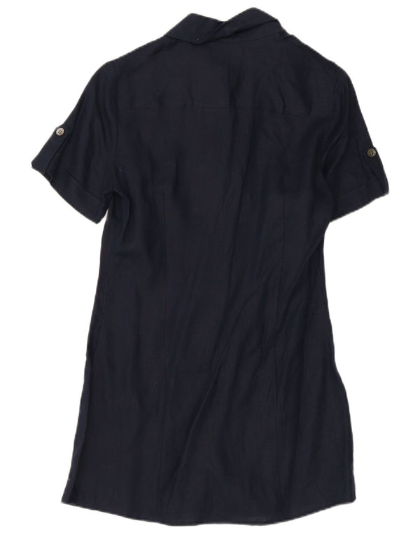 Laura Ashley Abito camicia a maniche corte da donna UK 8 Piccolo lino blu navy