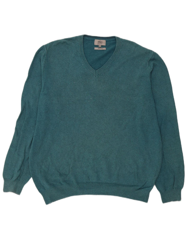 Maglione maglione con scollo a V da uomo Marks & Spencer 2XL cotone blu