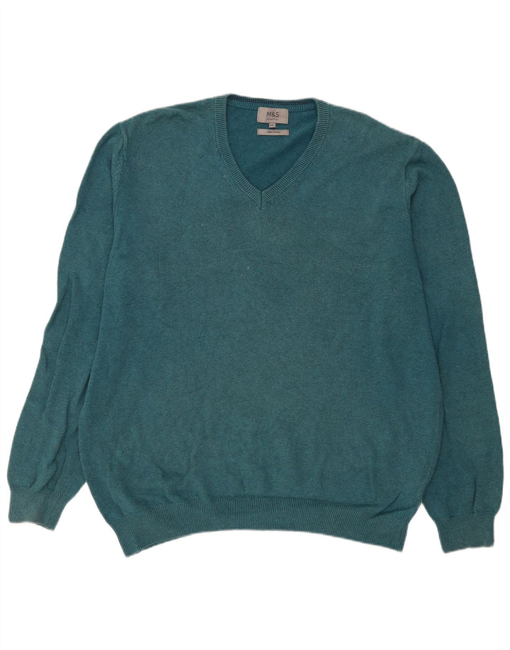 Maglione maglione con scollo a V da uomo Marks & Spencer 2XL cotone blu