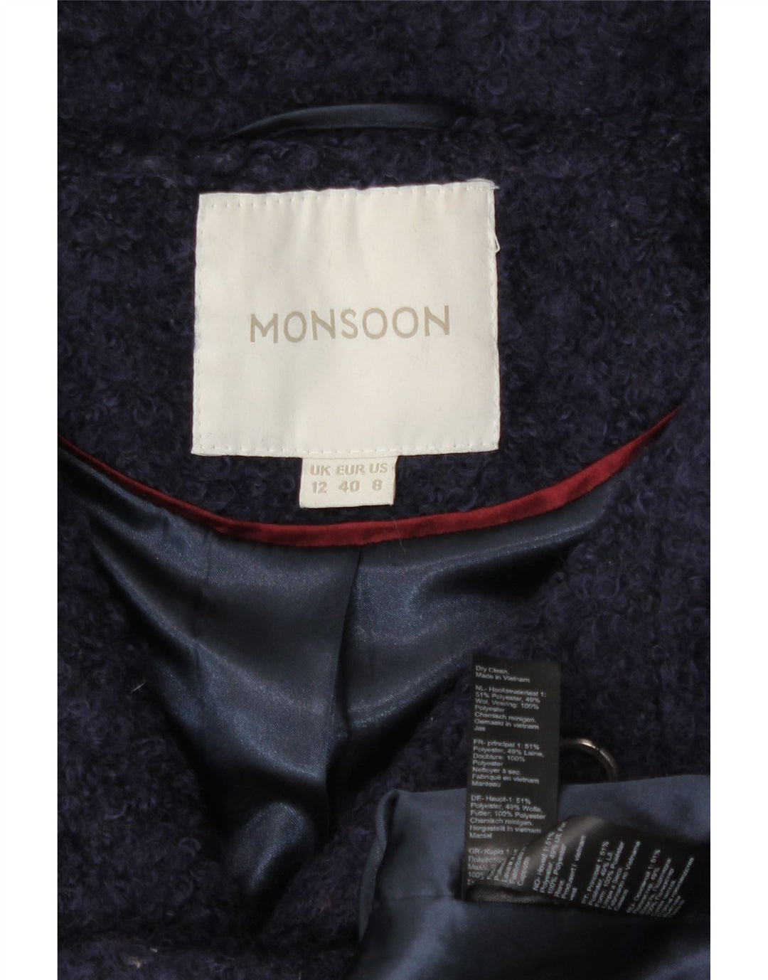 Cappotto da donna Monsoon UK 12 Poliestere blu navy medio
