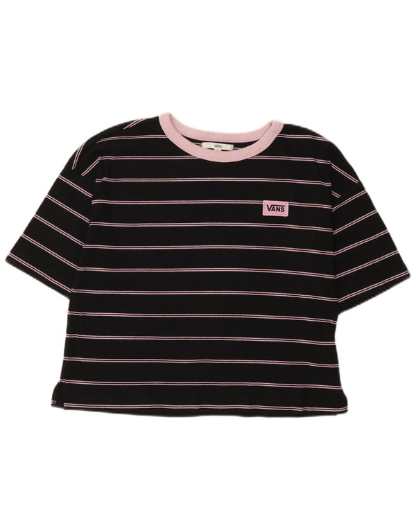 T-shirt corta da donna Vans UK 10 piccola in cotone a righe nere