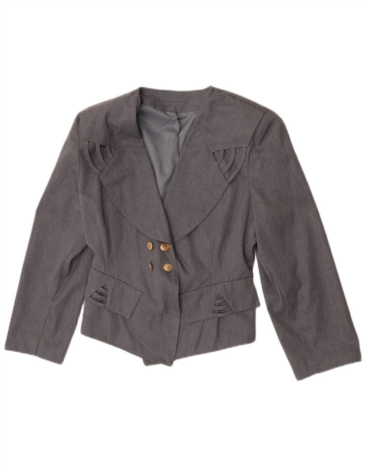 Giacca blazer doppiopetto vintage da donna UK 12 Poliestere grigio medio