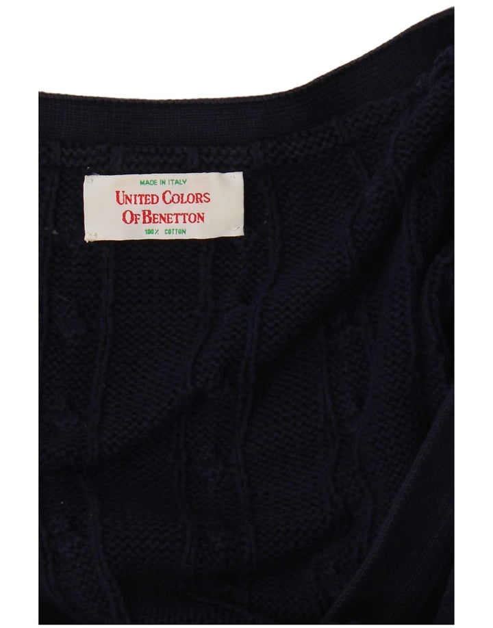 Maglione cardigan da uomo BENETTON grande in cotone blu navy