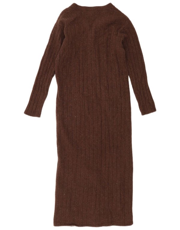 Laura Ashley Abito maglione a maniche lunghe da donna UK 12 Lana d'agnello marrone medio
