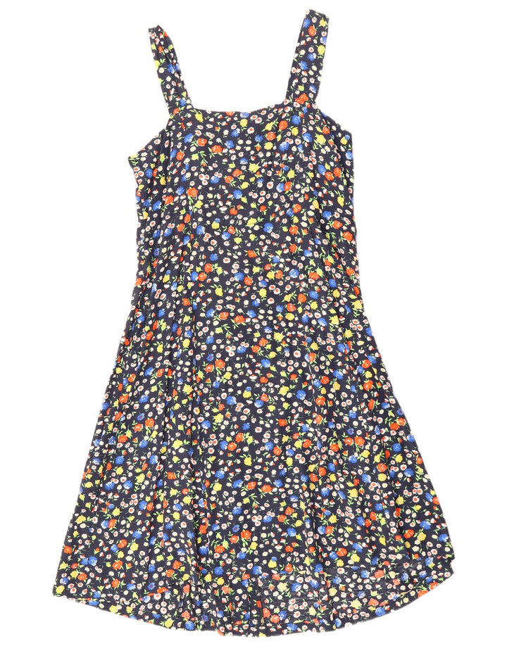 Prendisole vintage da donna UK 12 medio blu navy floreale