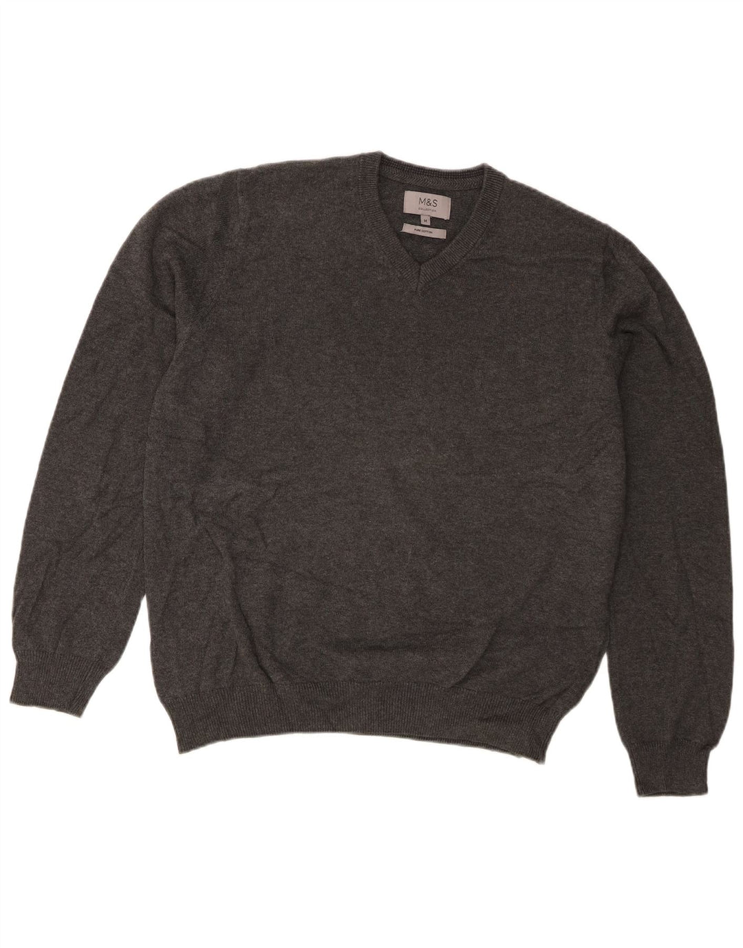 Maglione da uomo con scollo a V Marks & Spencer in cotone grigio medio