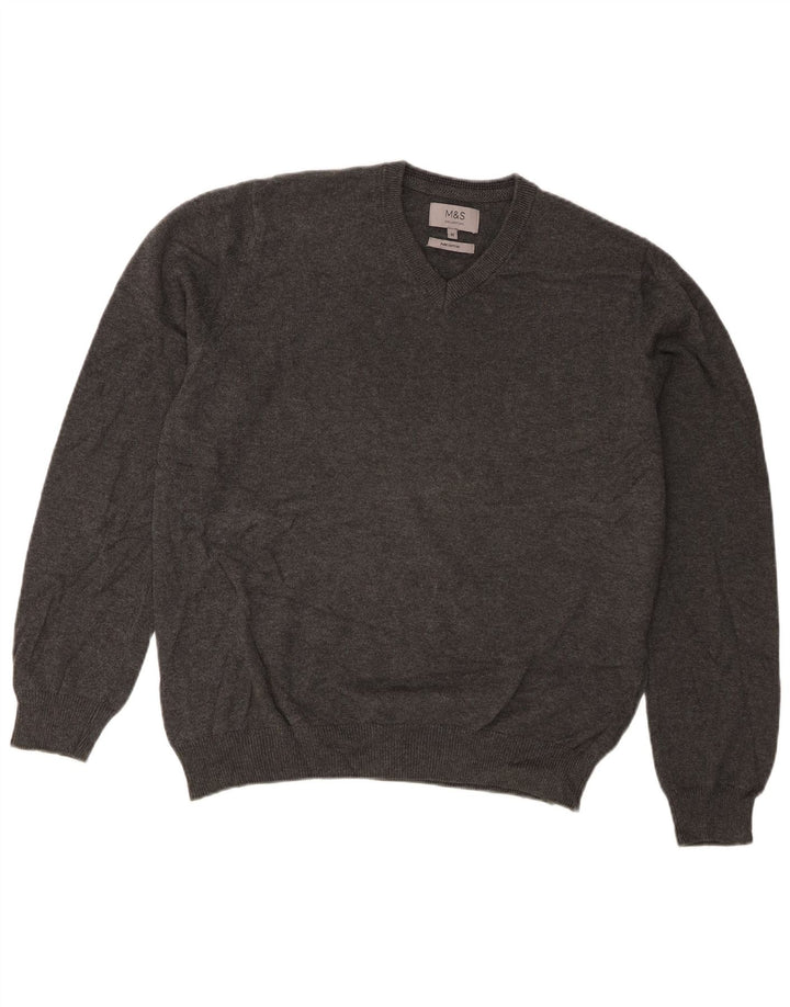 Maglione da uomo con scollo a V Marks & Spencer in cotone grigio medio