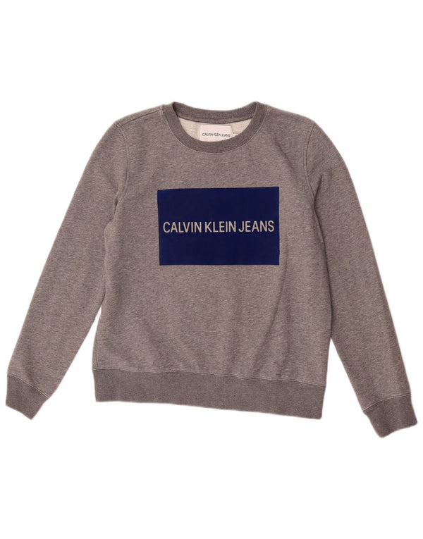 Felpa grafica da donna Calvin Klein Jeans Jumper UK 14 Grigio medio