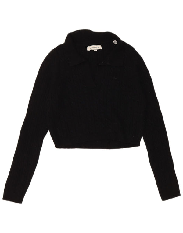 Maglione corto con collo a polo da donna Jack Wills UK 14 grande nero