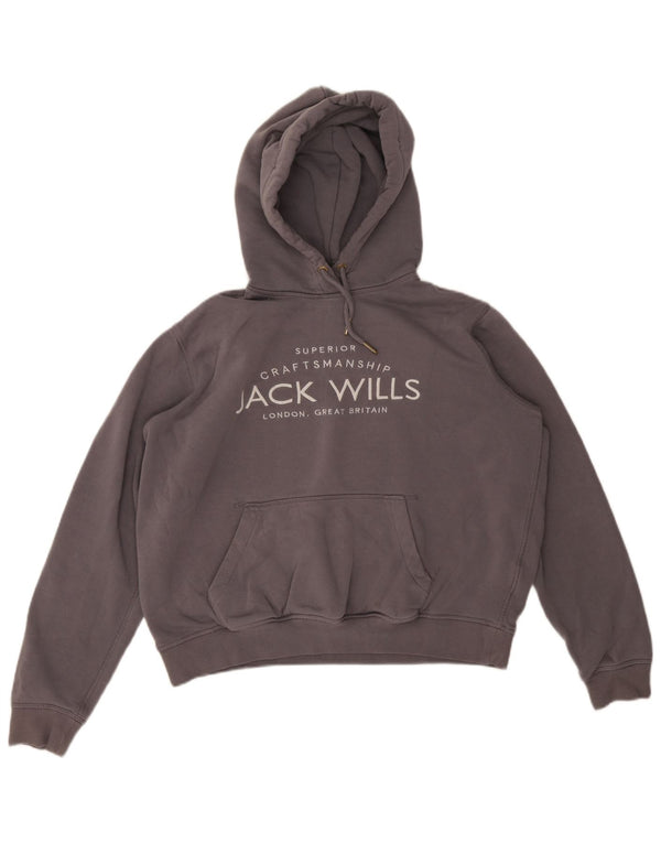 Maglione con cappuccio oversize grafico da donna Jack Wills UK 14 grande cotone grigio