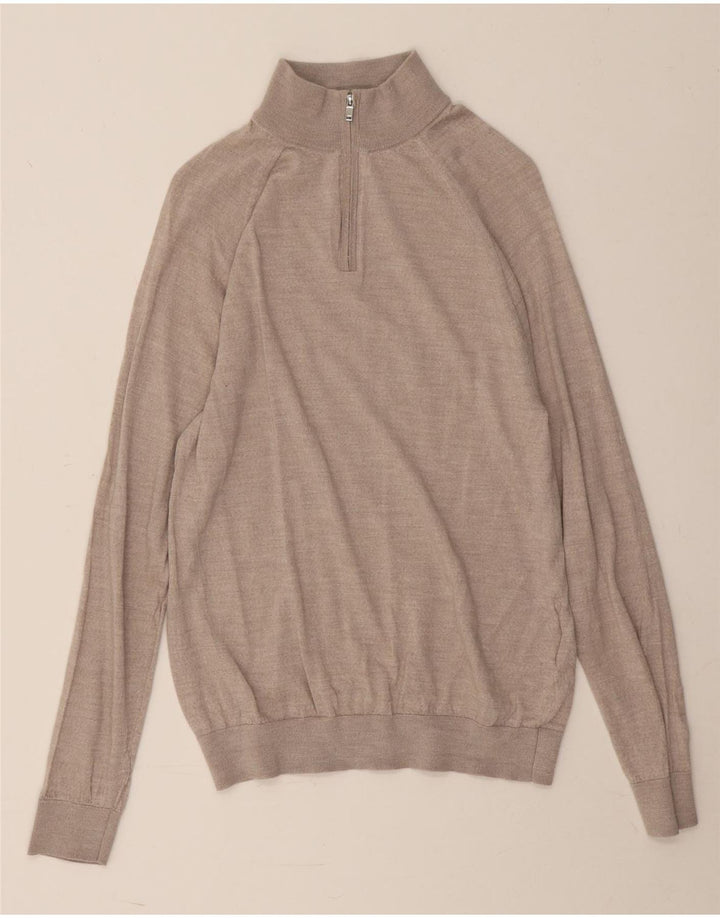 Maglione REISS da uomo con zip e collo grande in lana grigia