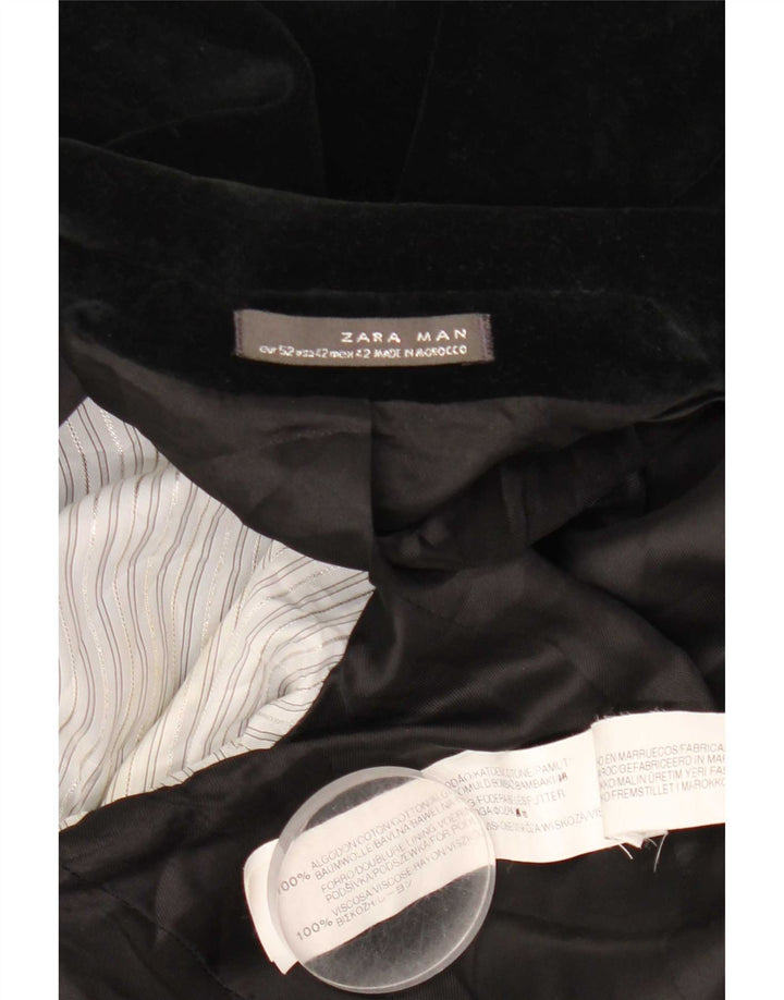Giacca blazer in velluto da uomo a 1 bottone Zara EU 52 grande cotone nero