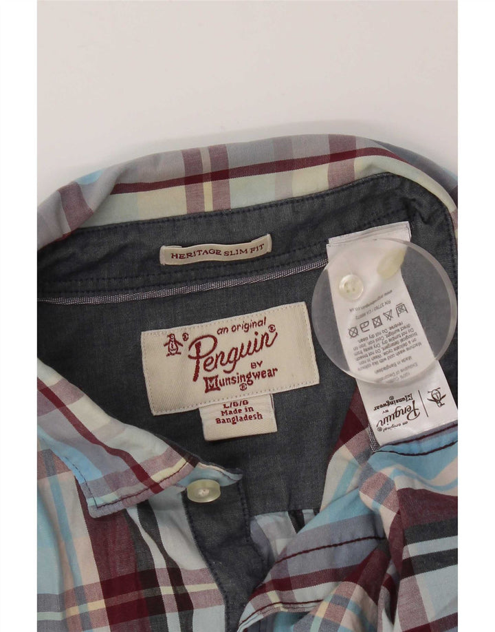 Penguin - Camicia slim fit Heritage da uomo, in cotone a quadri blu di grandi dimensioni