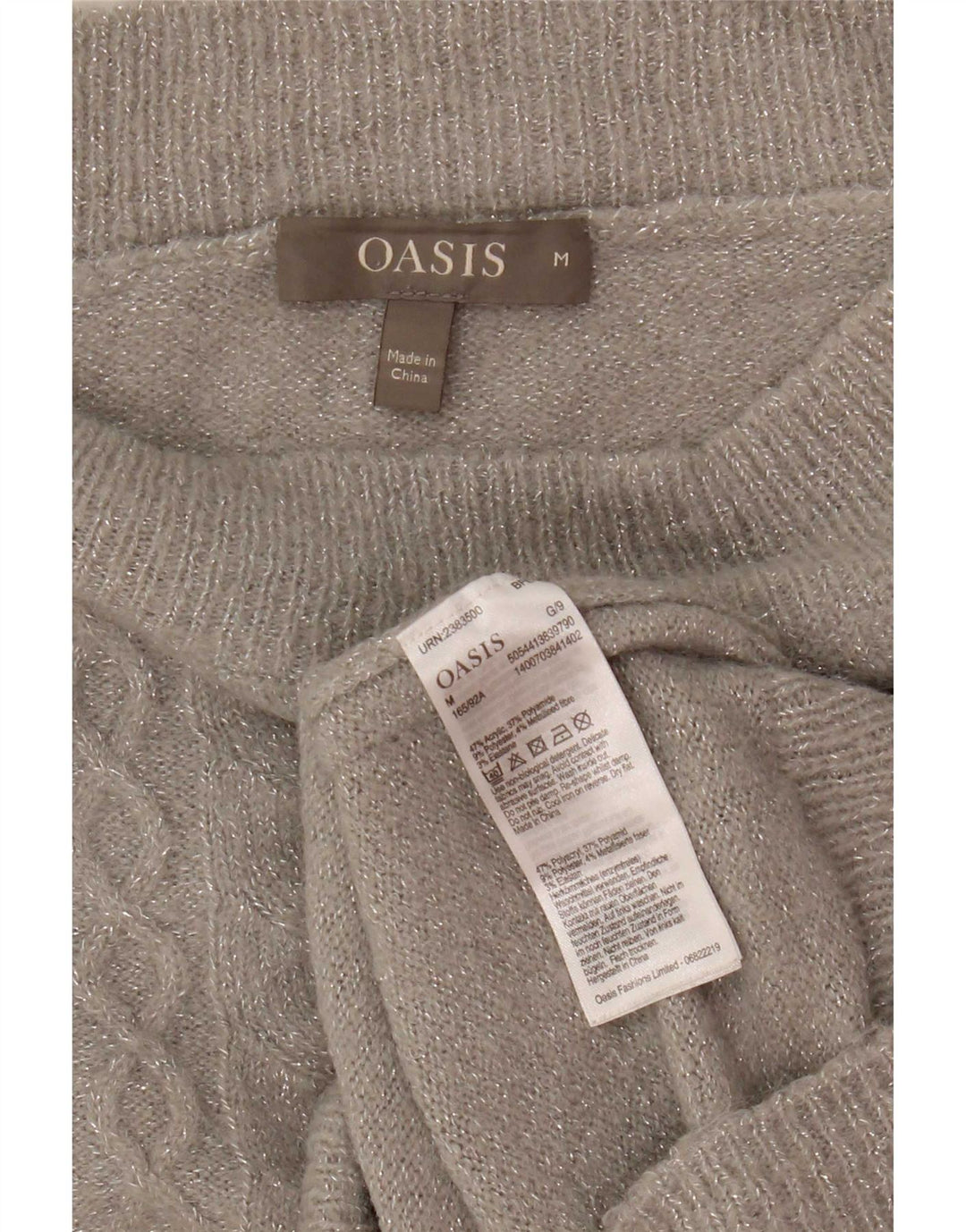 Oasis Maglione corto con scollo a barca da donna UK 14 Acrilico grigio medio