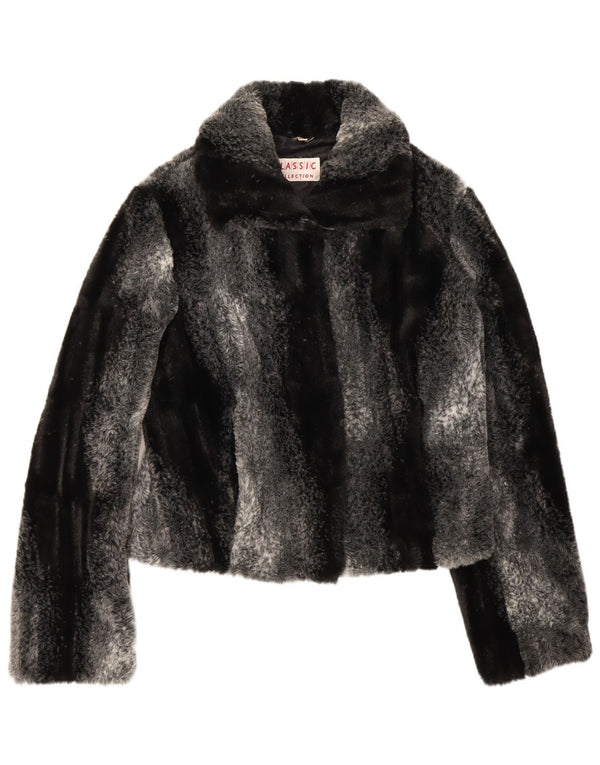 CLASSIC Giacca da donna in pelliccia sintetica corta UK 12 Acrilico a righe nere medie