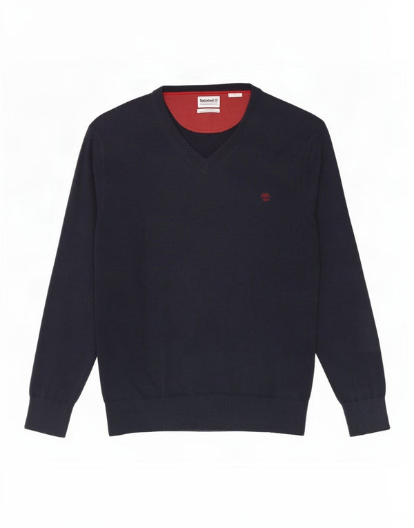 Maglione da uomo con scollo a V Timberland in cotone medio blu navy