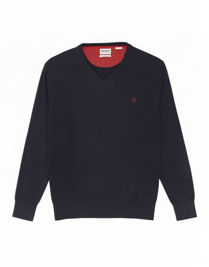 Maglione da uomo con scollo a V Timberland in cotone medio blu navy