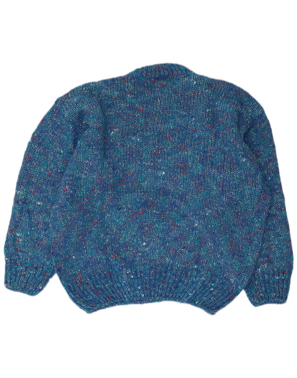 Maglione maglione girocollo con grafica vintage da donna UK 16 grande blu screziato