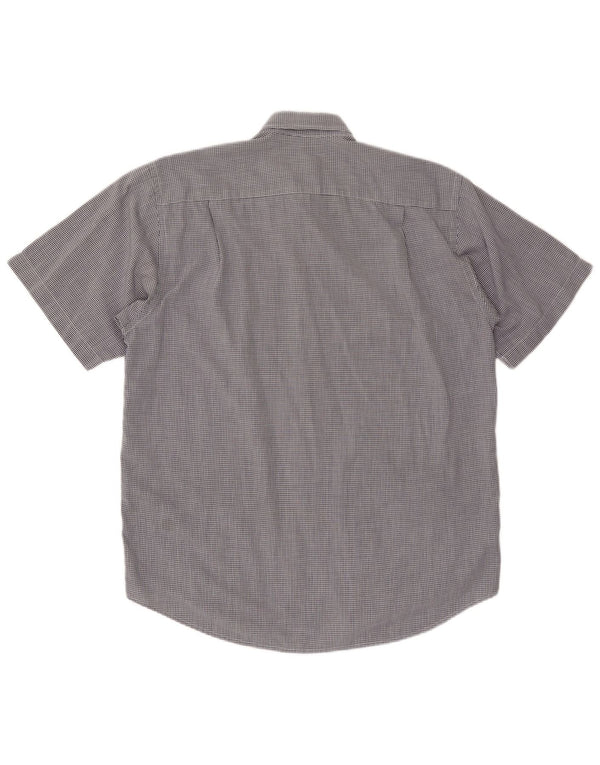 LACOSTE Camicia a maniche corte da uomo in cotone a quadretti blu navy medio