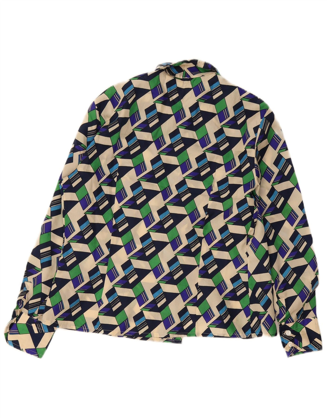 Camicetta camicia vintage da donna UK 20 2XL multicolore geometrica