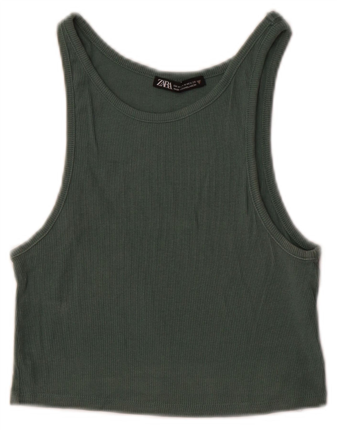 Canotta corta da donna Zara UK 12 cotone verde medio