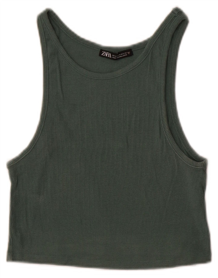Canotta corta da donna Zara UK 12 cotone verde medio