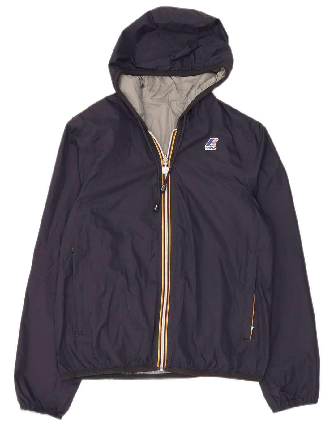 Giacca antipioggia reversibile con cappuccio da donna K-Way UK 14 Medium Blu Navy Poliammide