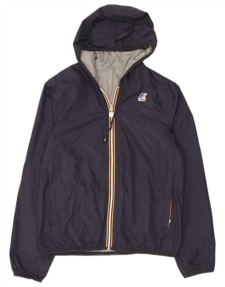 Giacca antipioggia reversibile con cappuccio da donna K-Way UK 14 Medium Blu Navy Poliammide