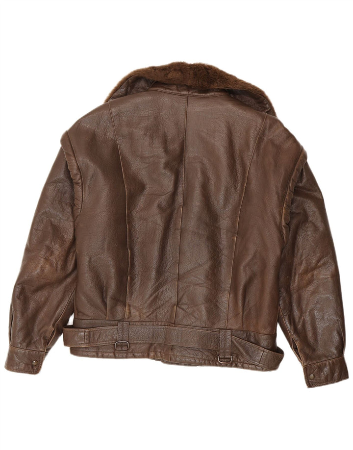 Giacca da motociclista in pelle da uomo vintage UK 38 Pelle marrone medio