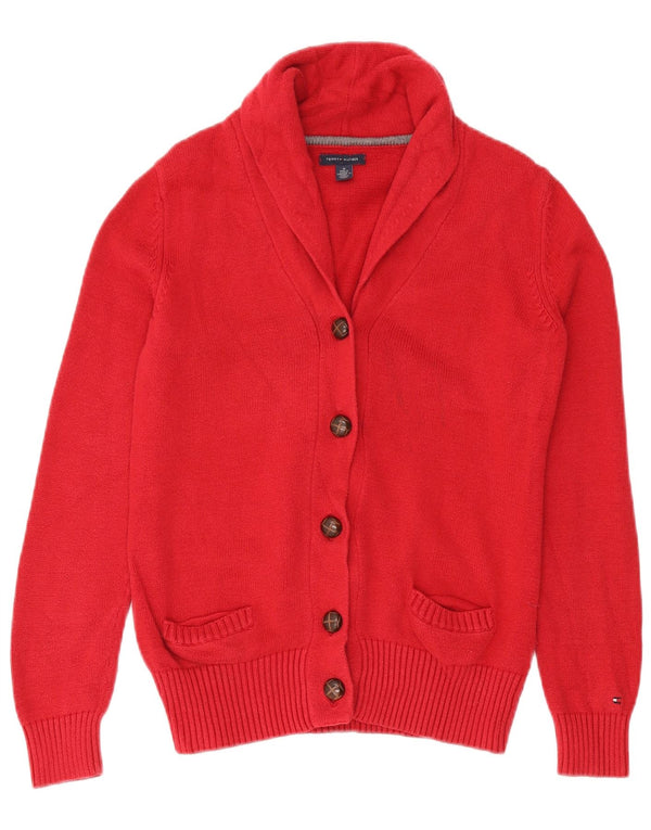 Maglione cardigan da donna Tommy Hilfiger UK 12 cotone rosso medio