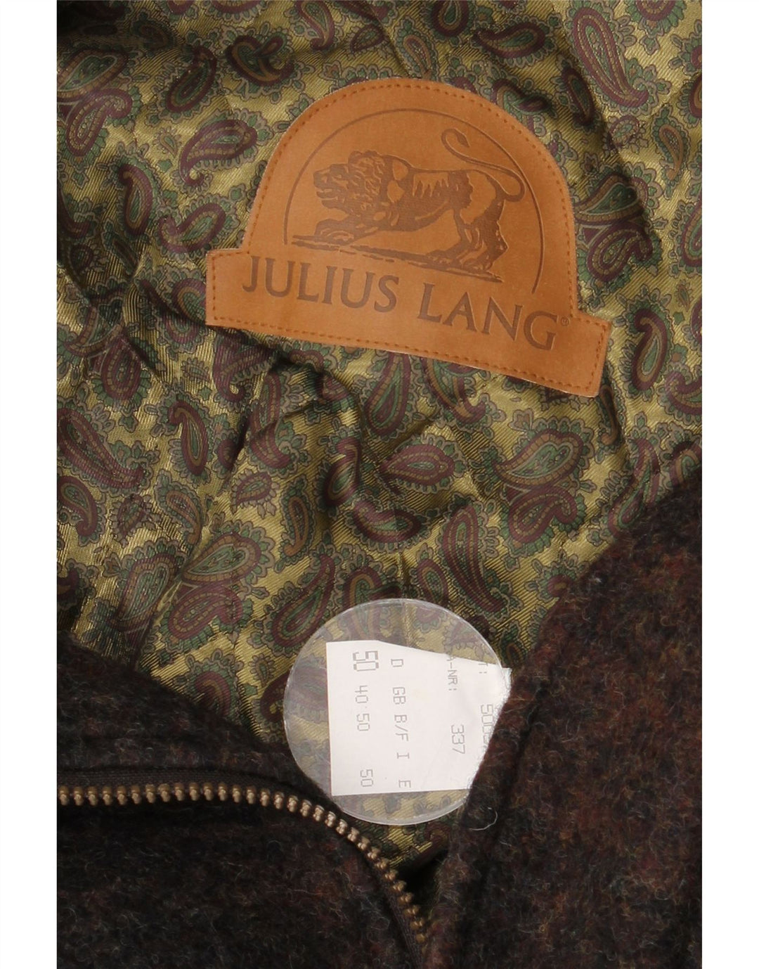 Cappotto da uomo Julius Lang UK 40 Lana a quadri marroni grandi