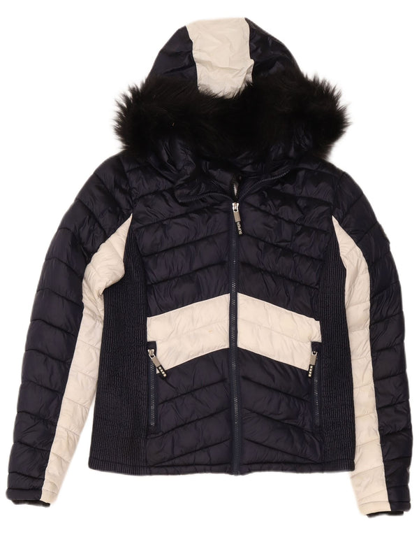 Giacca imbottita con cappuccio da donna Superdry UK 14 Large Blu Navy Colourblock