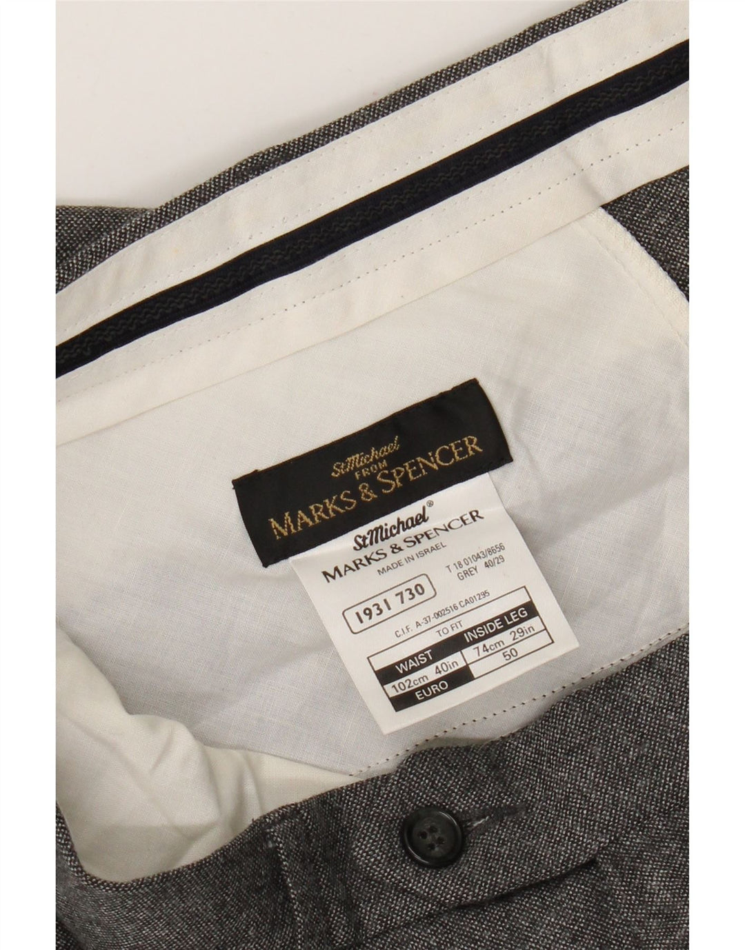 Pantaloni da abito dritti Marks & Spencer da uomo St. Michael W40 L29 in lana grigia