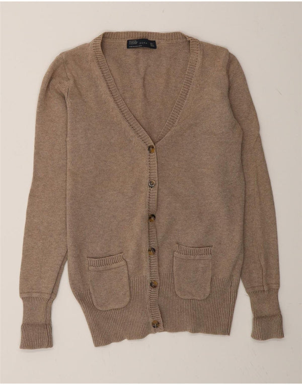 Maglione cardigan da donna Zara UK 16 grande cotone grigio