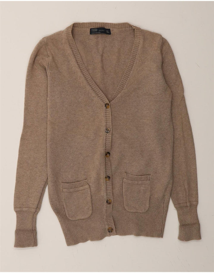 Maglione cardigan da donna Zara UK 16 grande cotone grigio