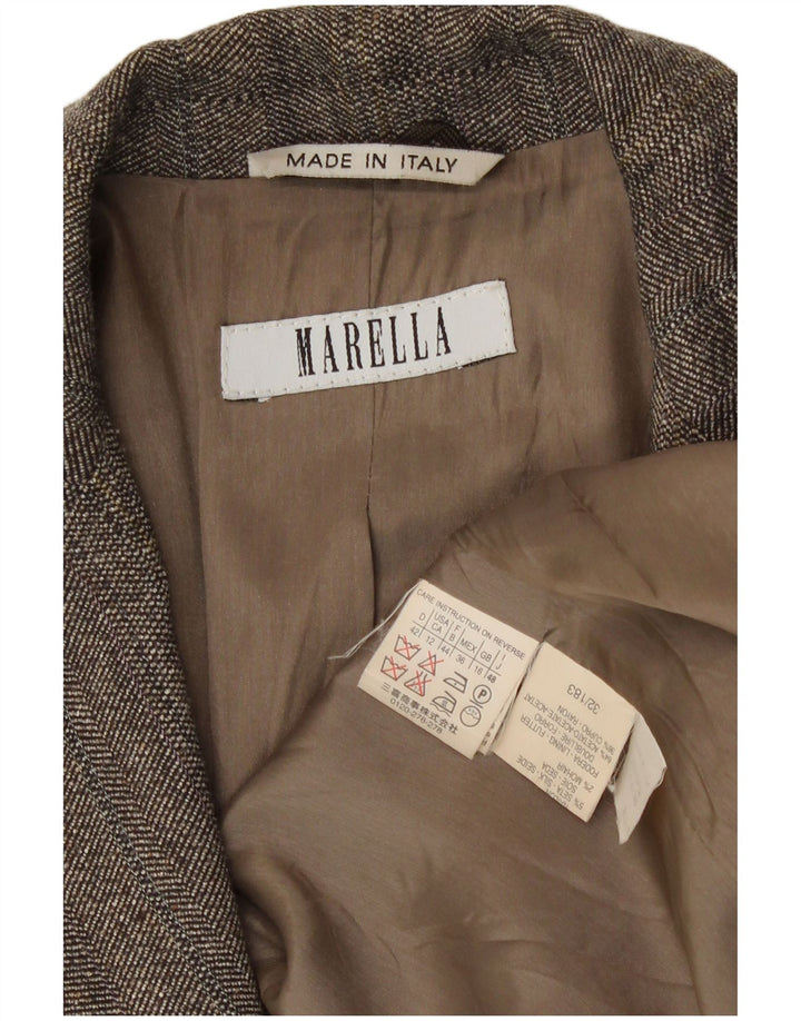 Giacca blazer a 3 bottoni da donna Marella UK 16 grande viscosa marrone a spina di pesce