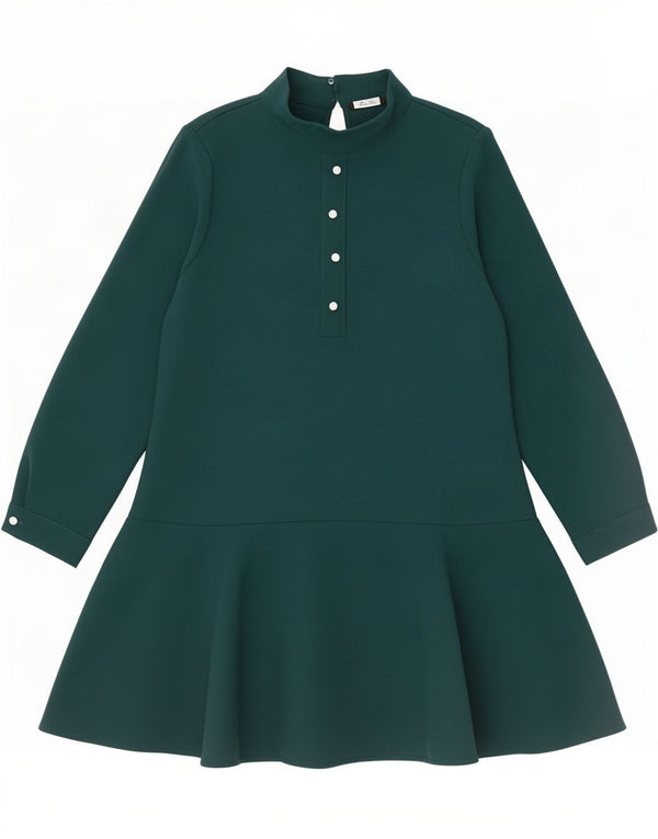 Zara Womens Long Sleeve A-Line Dress UK 12 Medium Green Polyester