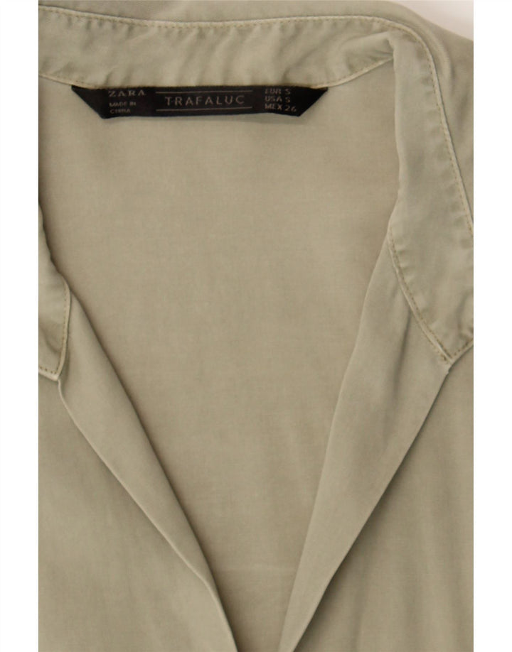 ZARA Womens Oversized Short Sleeve Shirt UK 10 Small Khaki Vintage Zara and Second-Hand Zara from Messina Hembry 