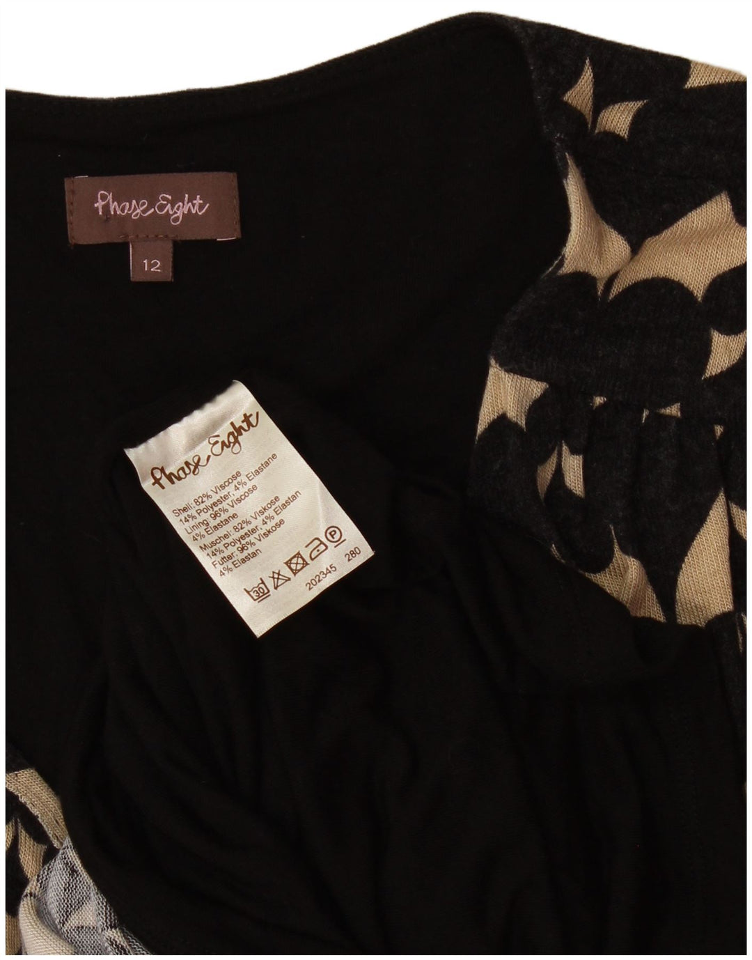 Abito tubino da donna con motivo astratto Phase Eight UK 12 medio nero
