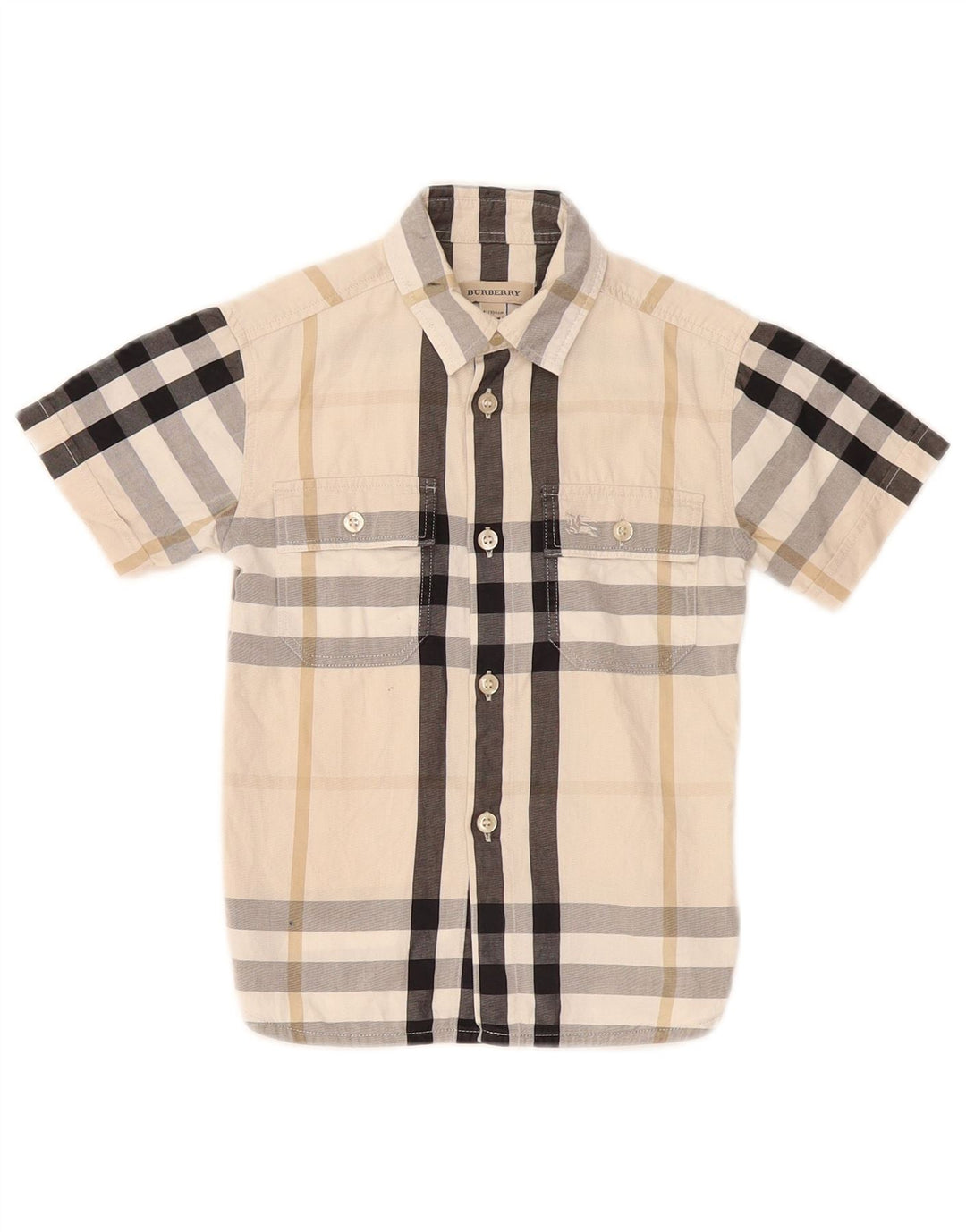 Camicia Burberry Ragazzi Manica Corta 3-4 Anni Scozzese Beige