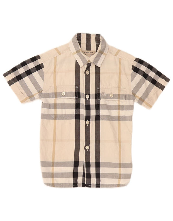 Camicia Burberry Ragazzi Manica Corta 3-4 Anni Scozzese Beige