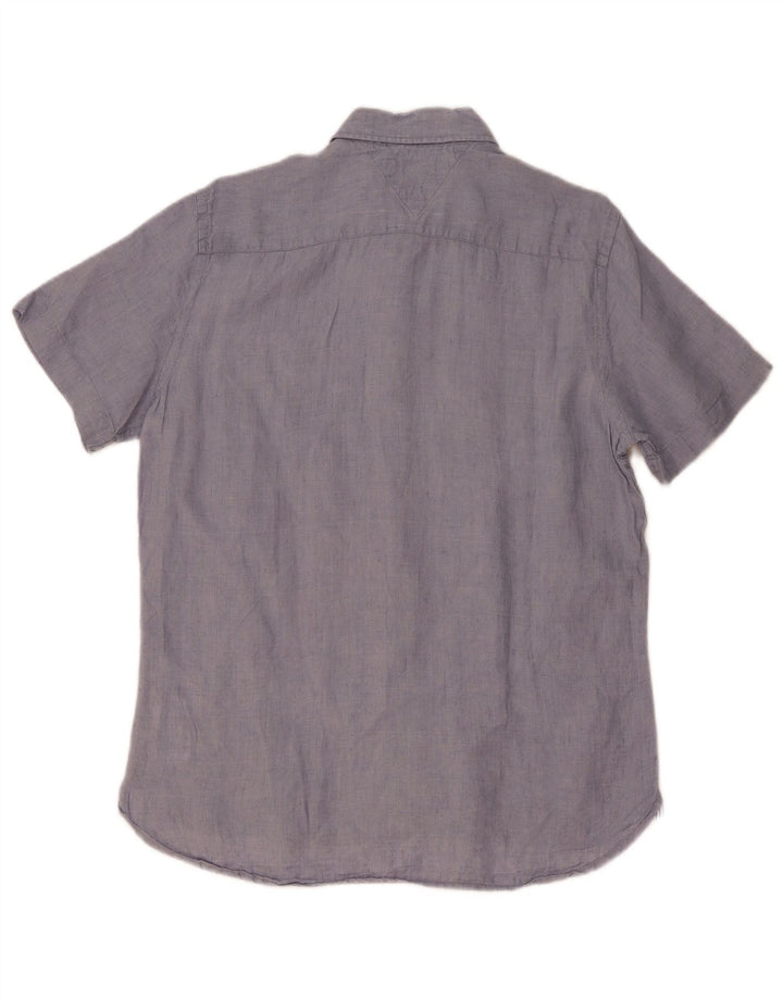 TOMMY HILFIGER Camicia da uomo a maniche corte vestibilità regolare Lino blu medio