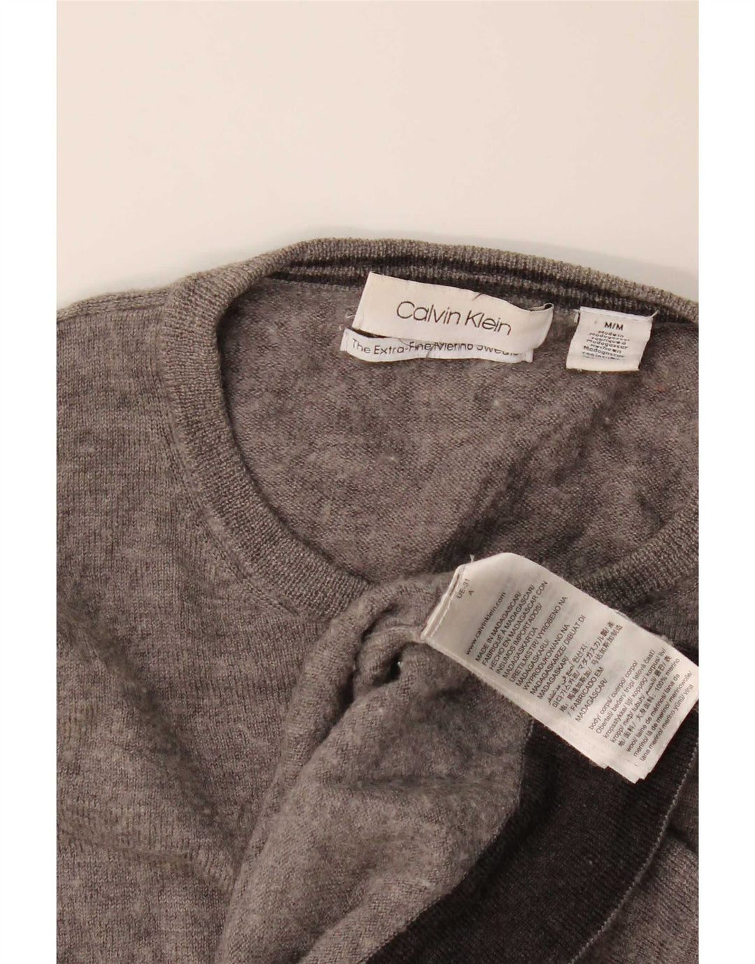Maglione maglione girocollo da uomo Calvin Klein in lana merino screziata grigio medio
