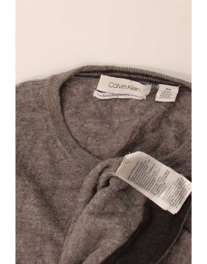 Maglione maglione girocollo da uomo Calvin Klein in lana merino screziata grigio medio