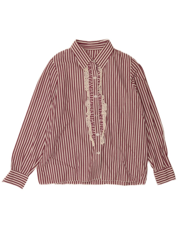 Camicia vintage da donna con volant sul davanti UK 18 XL a righe bordeaux