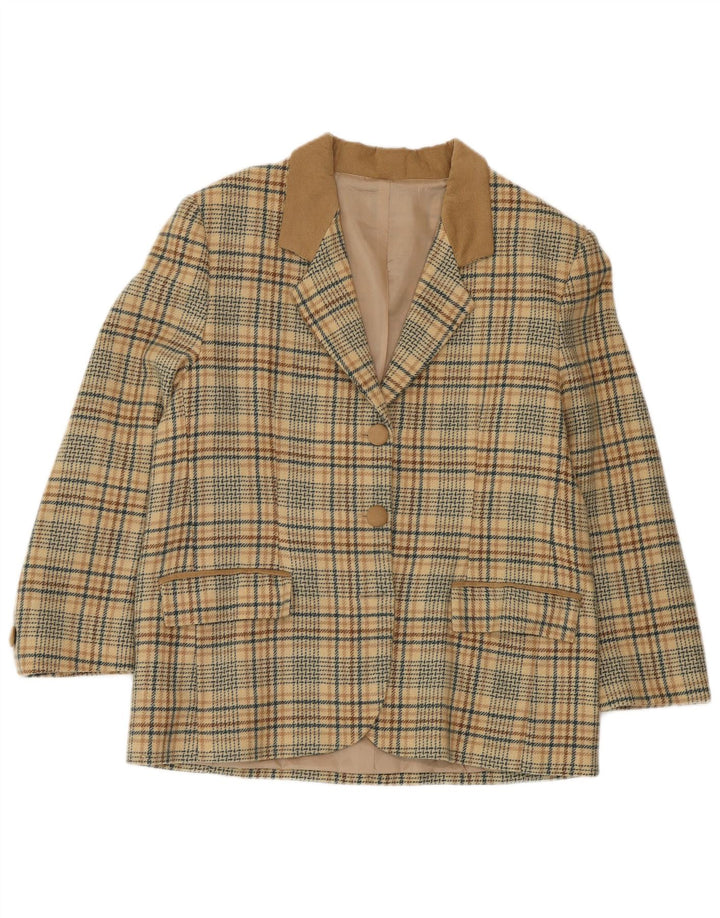 Giacca blazer vintage da donna a 2 bottoni UK 14 grande pied de poule beige
