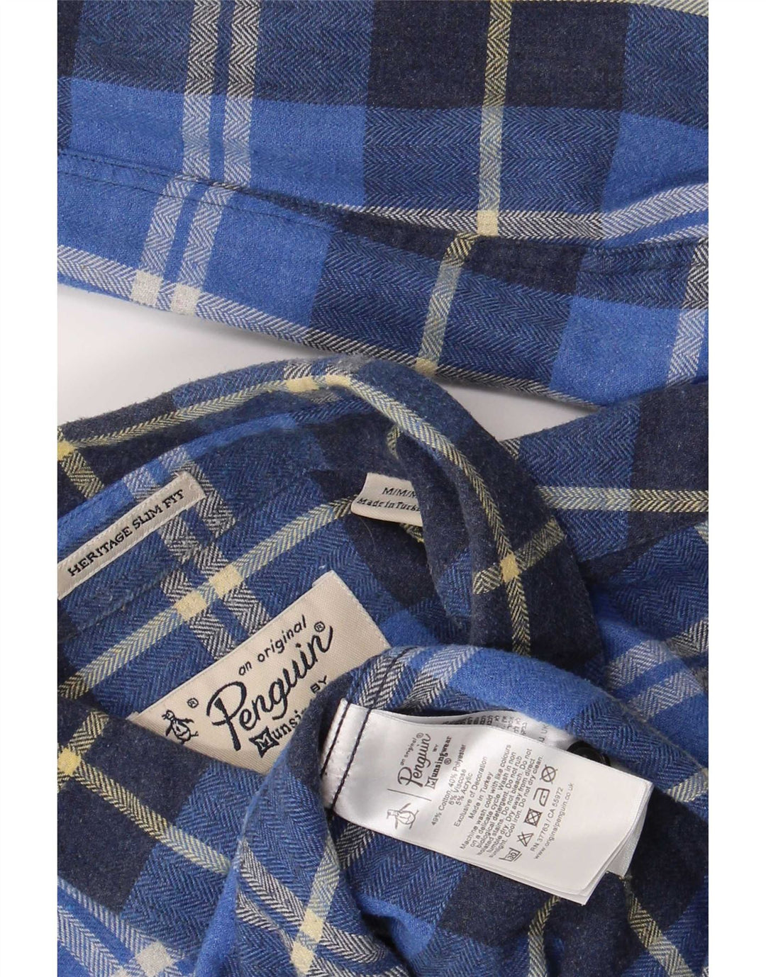 Penguin Camicia da uomo in flanella slim fit Heritage, cotone a quadri blu medio
