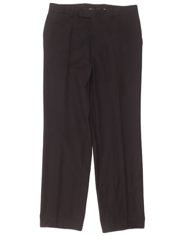 Hugo Boss Mens Straight Suit Trousers W36 L36 Black Virgin Wool