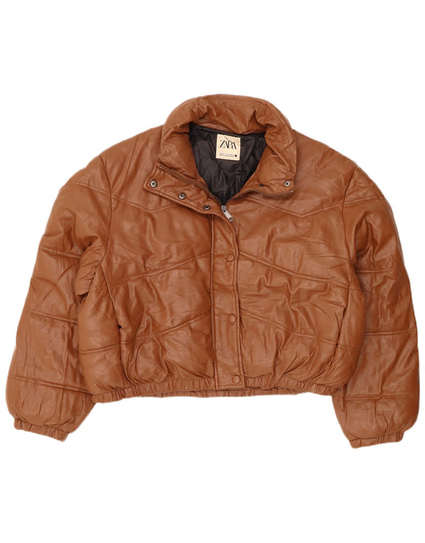 Giacca imbottita oversize in ecopelle da donna Zara UK 18 XL poliestere marrone